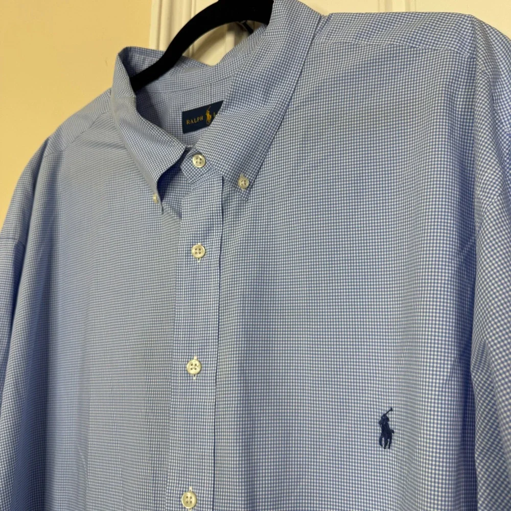 Polo Ralph Lauren Button Down Shirt Mens 4XB Blue Gingham Check Long Sleeve Big